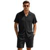 Set da Spiaggia Estivi da Uomo Tuta Casual da Strada Set Due Pezzi per Sport all'Aperto Camicia a Bottoni Liscia Pantaloncini con Coulisse Abbigliamento Sportivo