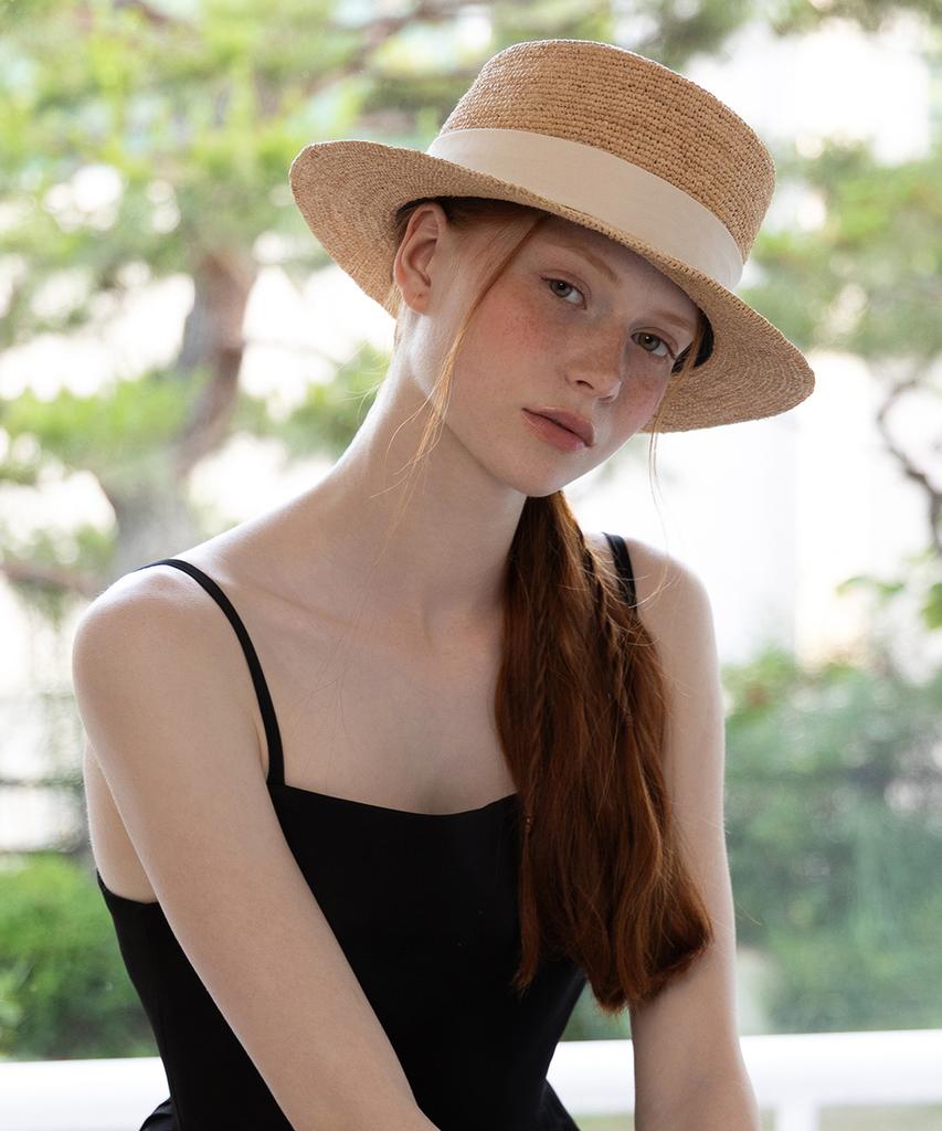 Tatiana Ardennes Ribbon Band Natural Raffia Boater Hat Ht8198 Ivory