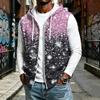 Men's Hooded Sleeveless Casual Zip-Up Sports Vest with Christmas Print Holiday Party Outfit