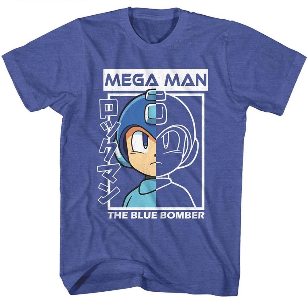 Mega Man - Half Color Half Outline - Short Sleeve - Heather - Adult - T-Shirt S