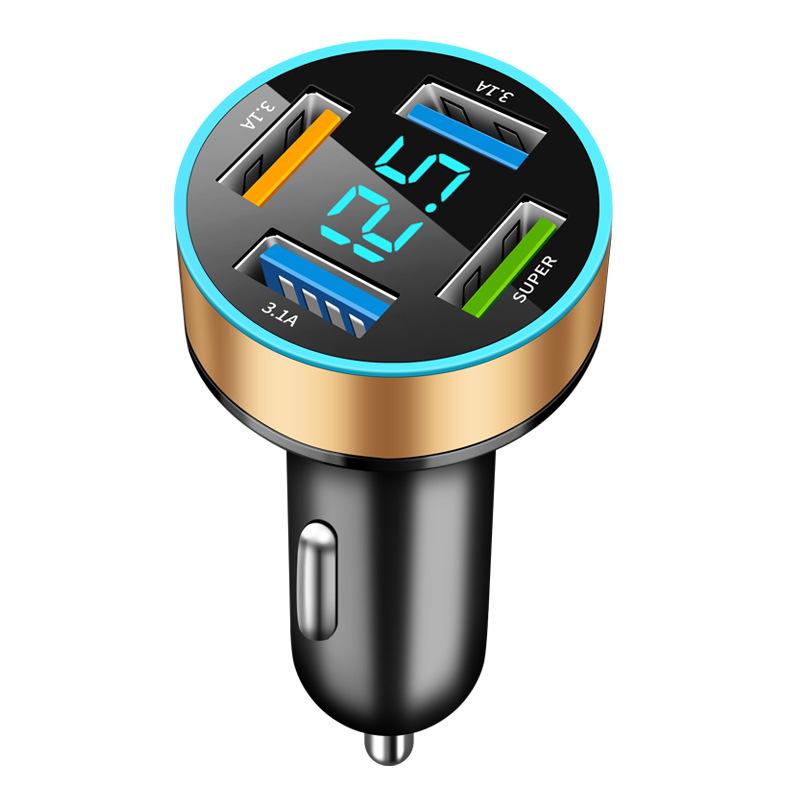 66W 4 USB Car Charger Digital Display Fast Charging Mobile Phone Car Adapter Quick Charge 3.0 For iphone Xiaomi Huawei Samsung