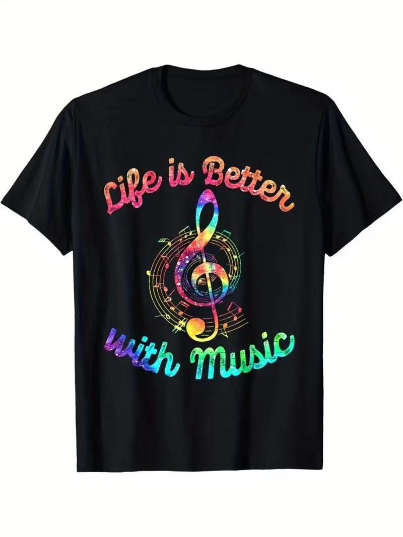 Life Is Better With Music Notes Symbol Tie Dye Musician T-Shirt 2XL