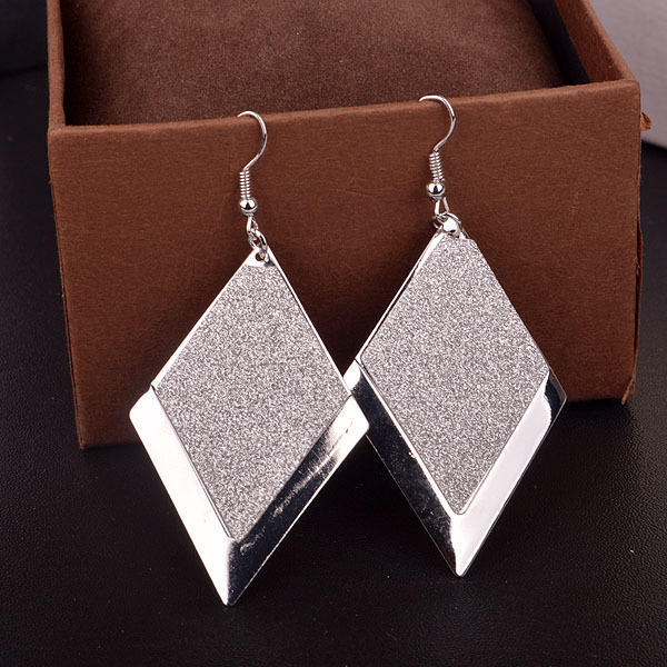 Women Simple Retro Dangle Earrings Frosted Rhombic Pendant Eardrop Jewelry Ear Decoration