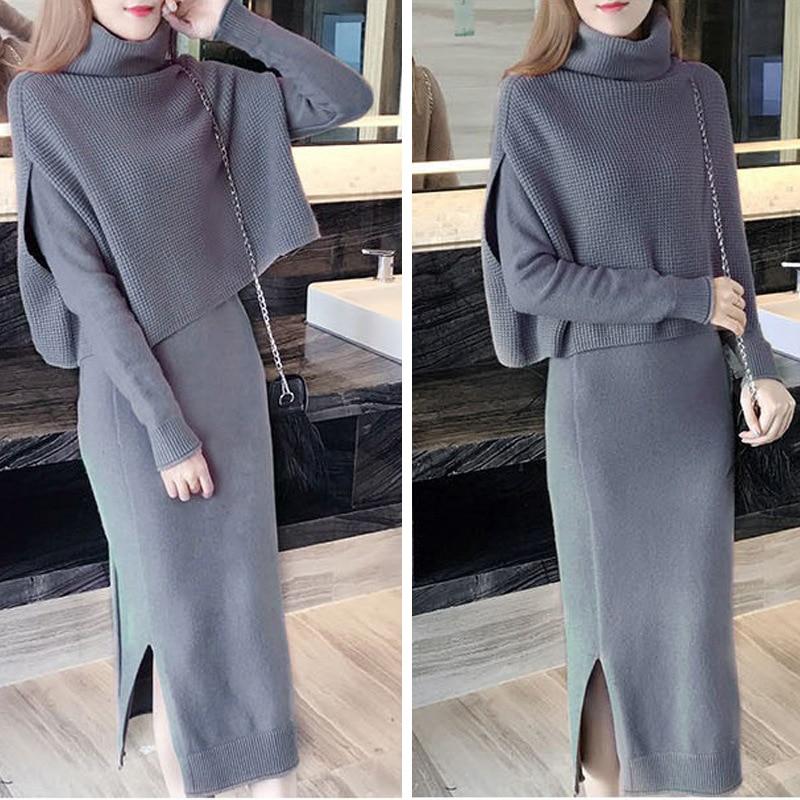 Conjunto de 2 piezas Traje de mujer Moda femenina de invierno Mujeres  Cuello de tortuga Suéter inferior Tops Line Vestido punto Damas Casual Traje  de punto comprar a buen precio — entrega