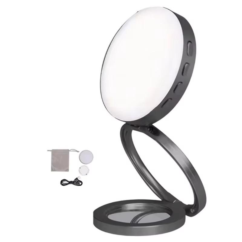 Foldable Mini Magsafe Selfie Light With Mirror For Cell Phone Pocket Magnetic Ring Light Photography Iphone 16/15 Samsung Led
