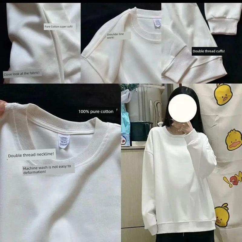 

100% Cotton Korean Style Basic Hoodie Women Autumn and Winter Loose Fleece-lined Thickened Couple Zip-up Cardigan Outerwear White [Ordinary Style Without Velvet] S