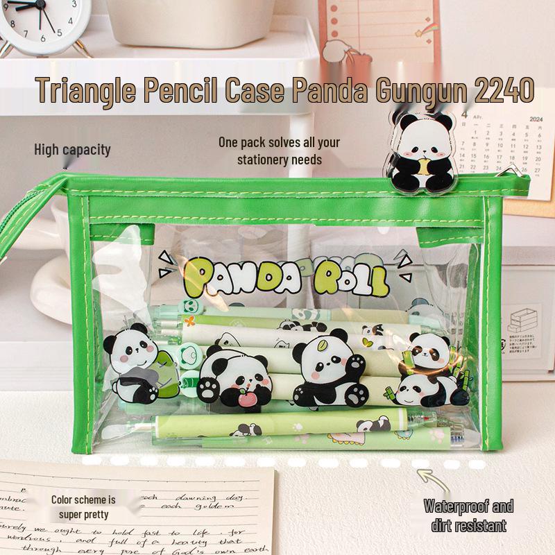 MOKA Korean Style Transparent Triangle Pencil & Makeup Case - Large Capacity Unisex Storage Pouch