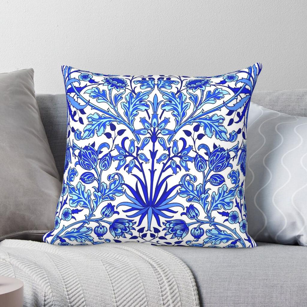 William Morris Hyacinth Cobalt Blue Square Pillowcase Polyester Linen Velvet Creative Zip Decor Sofa Cushion Cover x