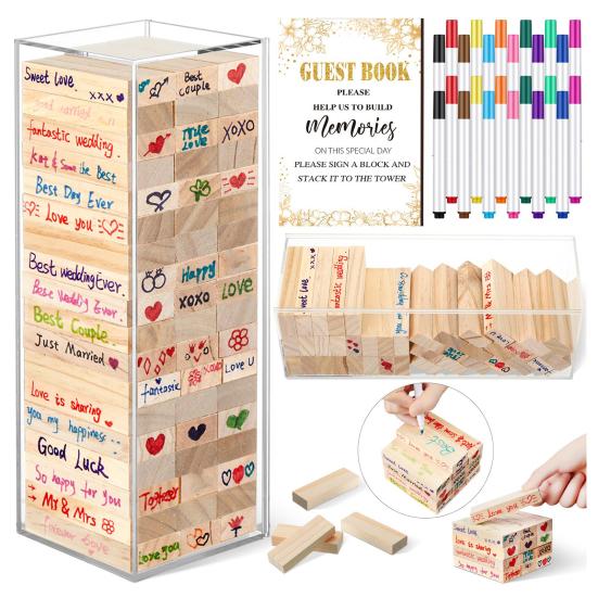 1 Sada Alternativní svatební kniha hostů Dřevěný blok s průhlednou akrylovou krabičkou Pera Znamení Svatba Svatba Předsvatební oslava Party Dekorace na recepci