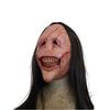 Halloween Horror Demon Mask With Long Hair Red-faced Devil Mask With Exposed Teeth