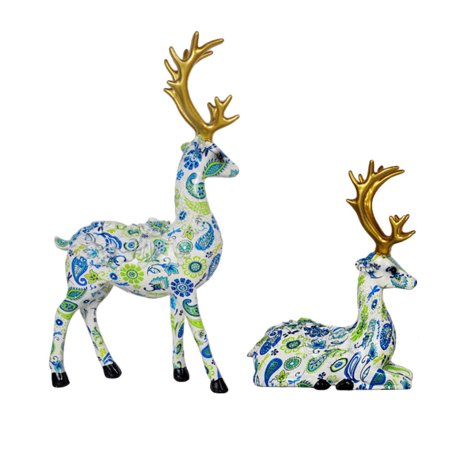 

2Pcs Reindeer Statues Modern Figurines for Bookshelf Spring Festival Bedroom