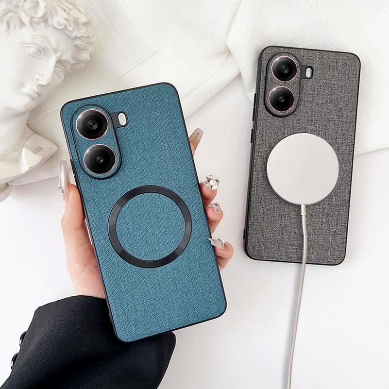 Magsafe Magnetic Plain Leather Case For Poco X7 Pro POCO X7 F6 Pro X6 Pro M6 Pro Poco C75 Cloth Wireless Charging Cover