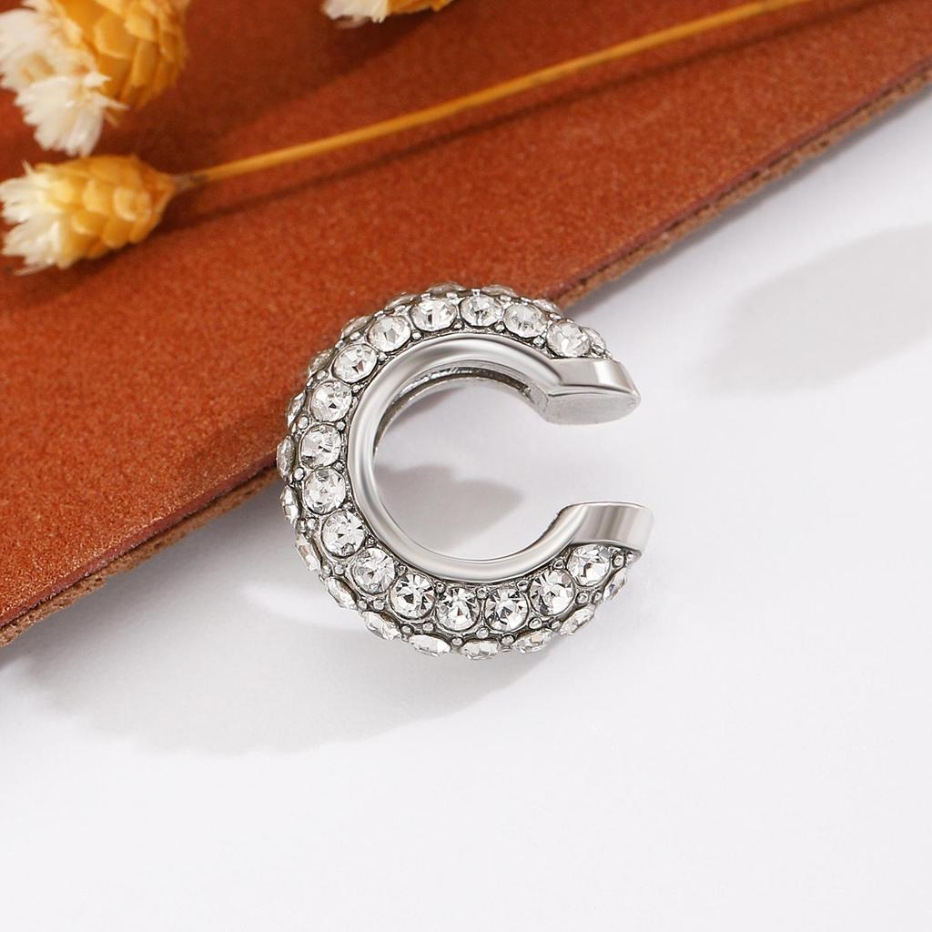 Retro Fashion C-Shaped Bling Ear Clips with Colored Diamonds - Trendy No-Pierce Earrings
