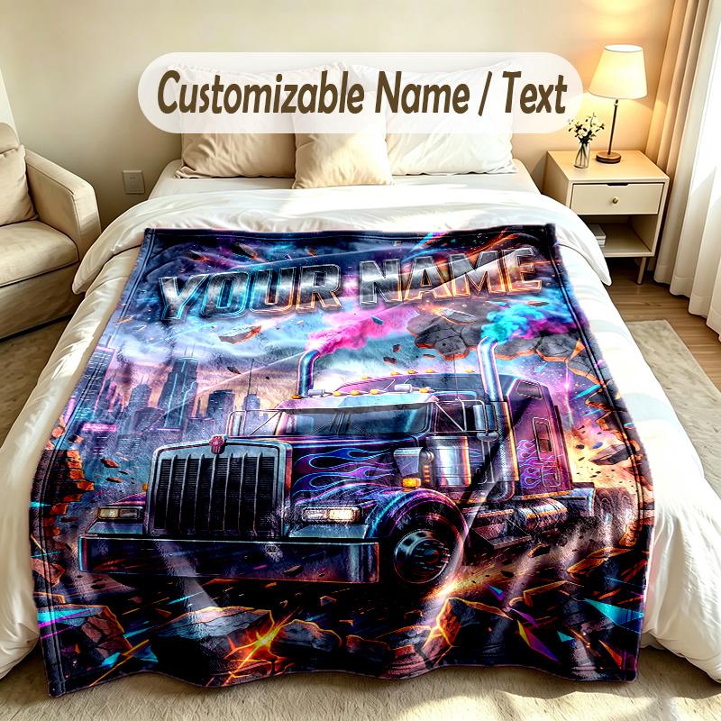 Truck Theme Custom Blanket Personalized Name & Text Customized Soft Warm Throw Blanket Home Decor