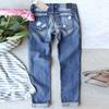 Clover Printed Patch Ripped Jeans Women's Straight Mid-Waist Pants