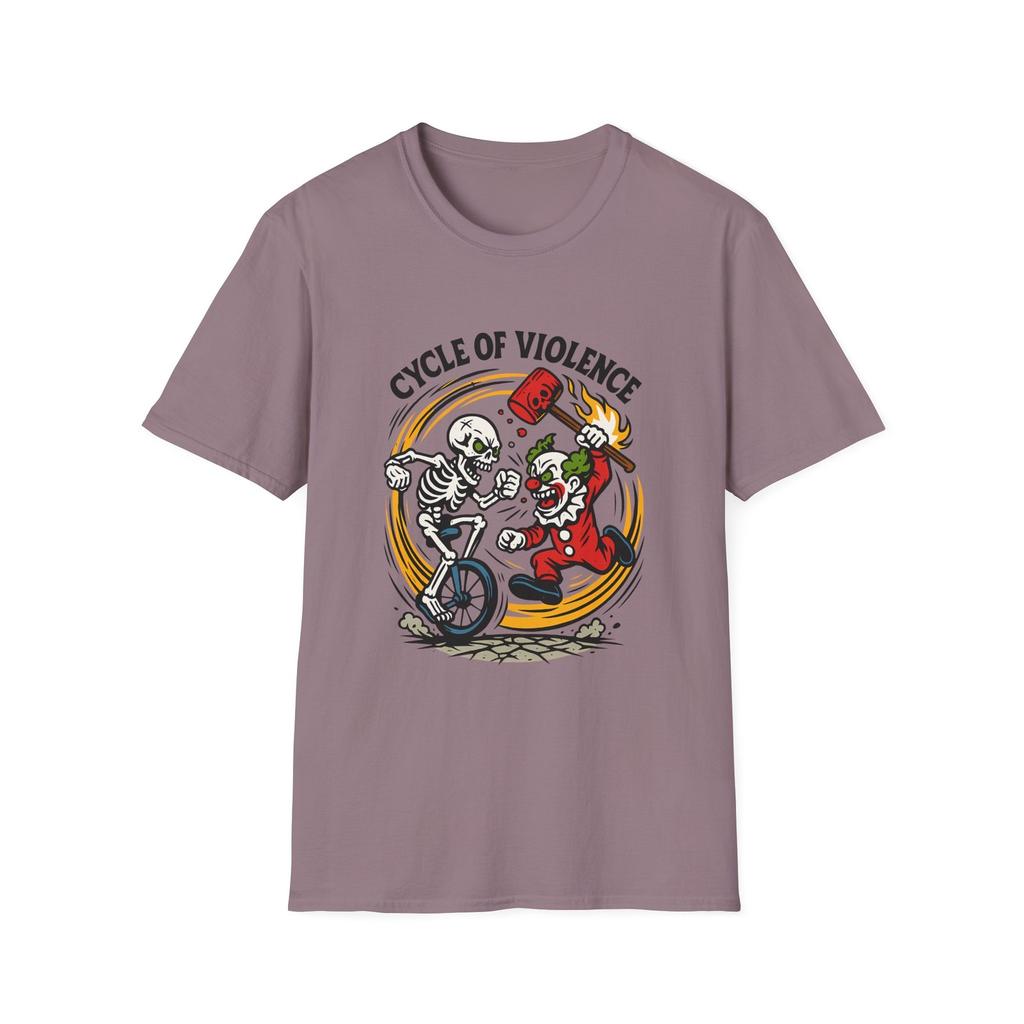 Unisex Softstyle T-Shirt Skeleton Clown Fight Circus Chaos Halloween