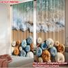 2pcs Beach Pumpkin Curtains 2D Flat Digital Printing   Blue Green Sea with Sand & Multicolor Pumpkin Design  Seasonal Home Decor