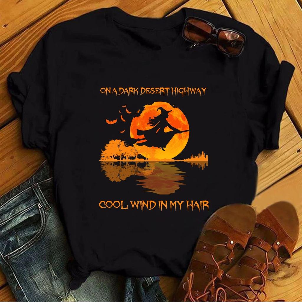 Retro Witch Halloween Shirt, In A Dark Desert Highway Cool Wind In My Hair Lyric