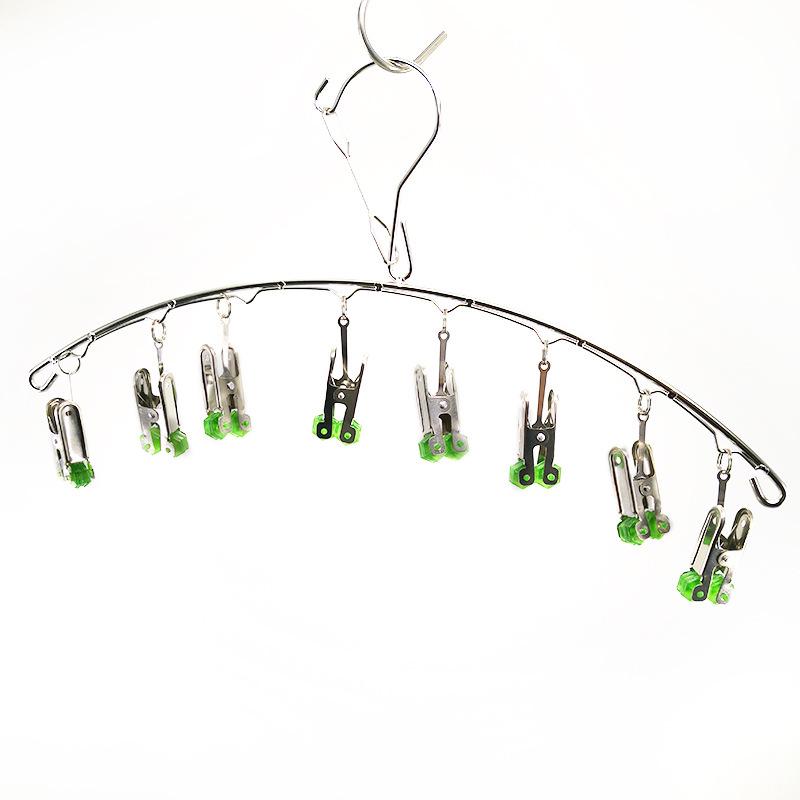 Stainless Steel Portable Folding Clothes Hanger with Multiple Clips for Socks & Drying