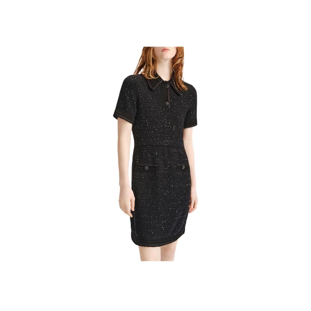 Karl Lagerfeld Minimalist Versatile Travel Solid Color Button Knit Short Sleeve Dress Women Dresses Black 236L1330