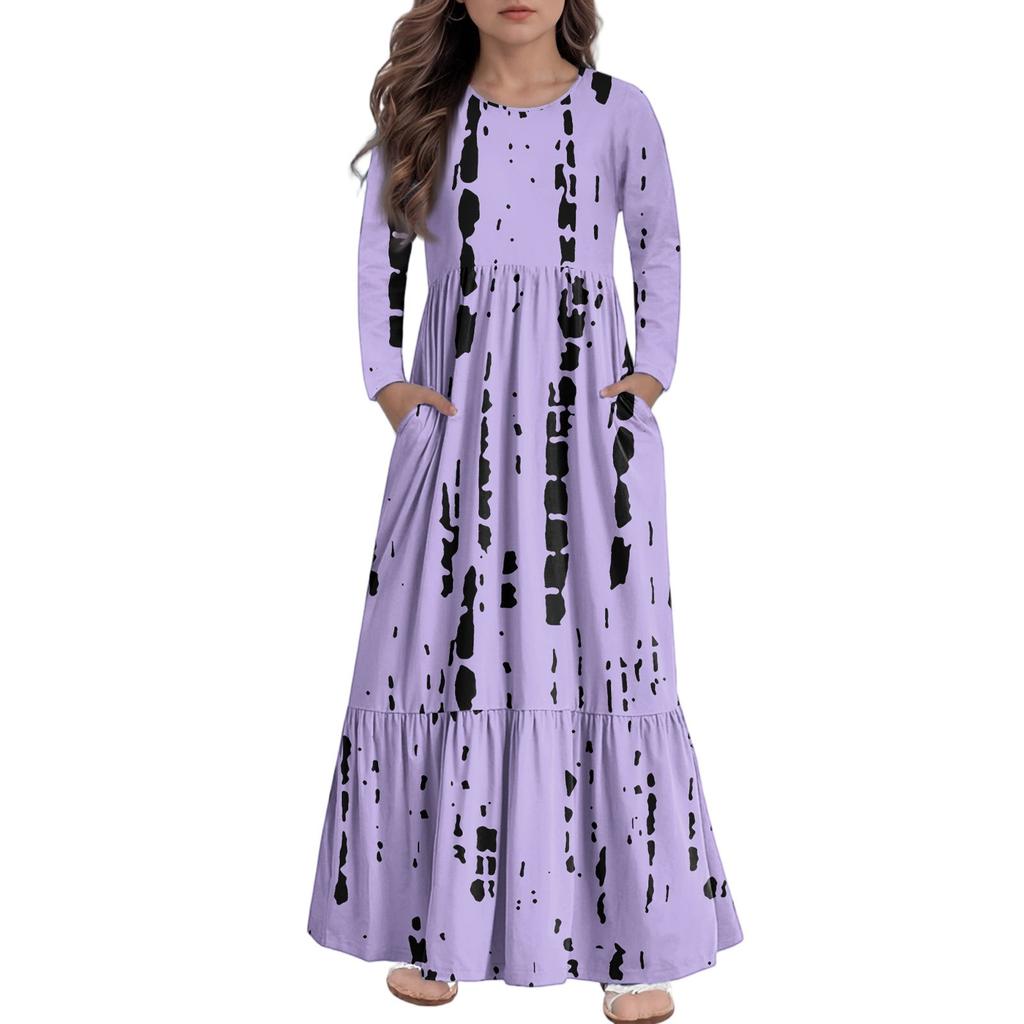 Girls' Maxi Dress Casual Holiday Dresses - Long Sleeve Dress With Pockets For 4-14Y