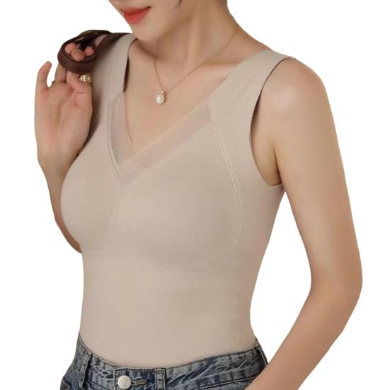 Graphene DE Velvet Heated Vest Elastic Fabric V-Neck Design 3D Seamless Cup Warm Inner Layer Bottoming Tops Autumn Winter Innerwear