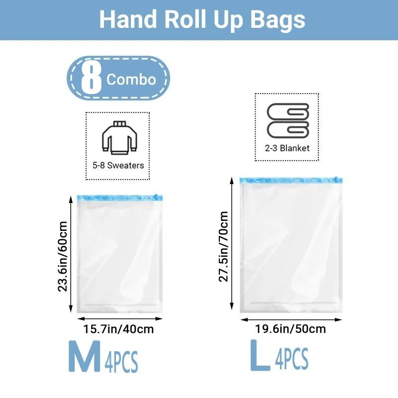 Roll Up Compression Bags Reusable Vacuum Storage Bags for Travel Organizer Saving Space In Suitcase  No Pump Required