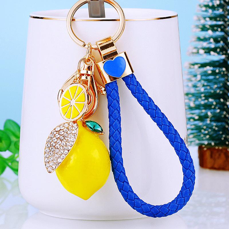 Rhinestone Imitation Fruit Lemon Car Cute and Creative Charm for Women Metal Gift Bag Charm