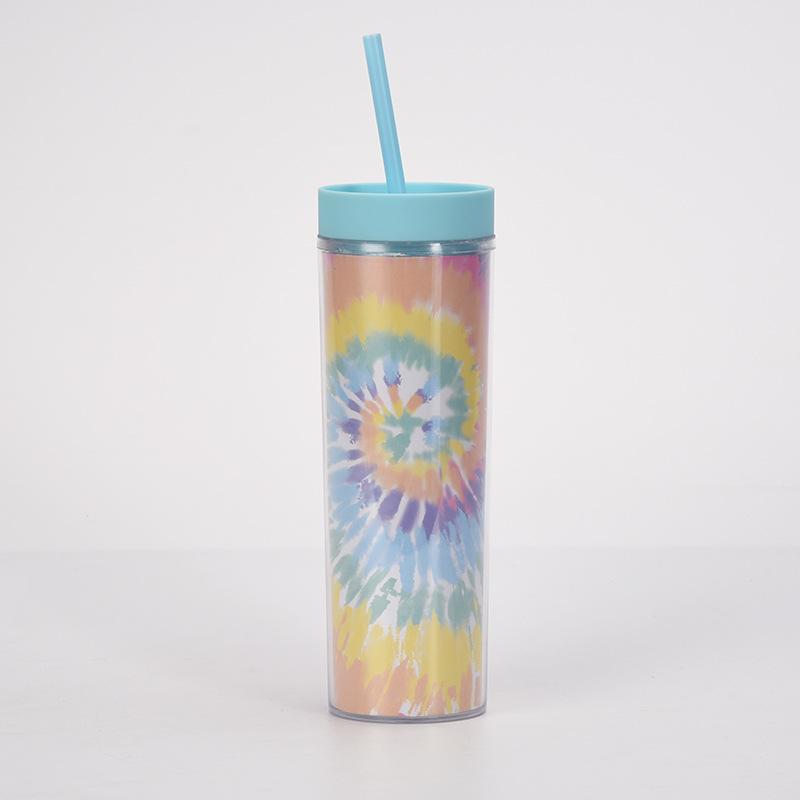 Tie-Dye Straw Cup 24Oz Double-Layer Plastic Water Cup Can Be Customized Creative Paper Card Diy