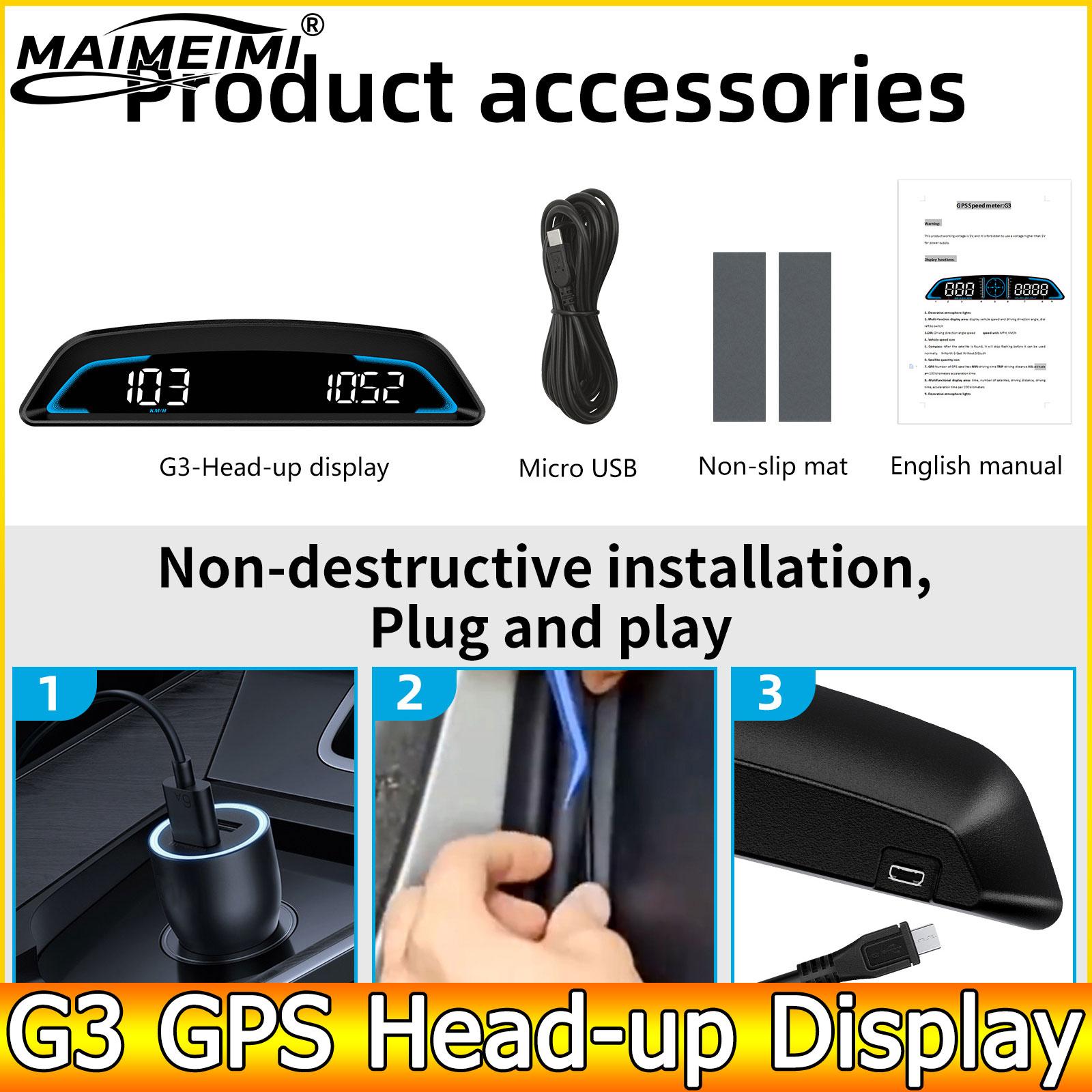 AD Car B3 OBD/ G3 GPS Head Up Display Digital Speedometer Multifunctional HUD Display With Alarm Function Car Auto Accessories G3 GPS HUD