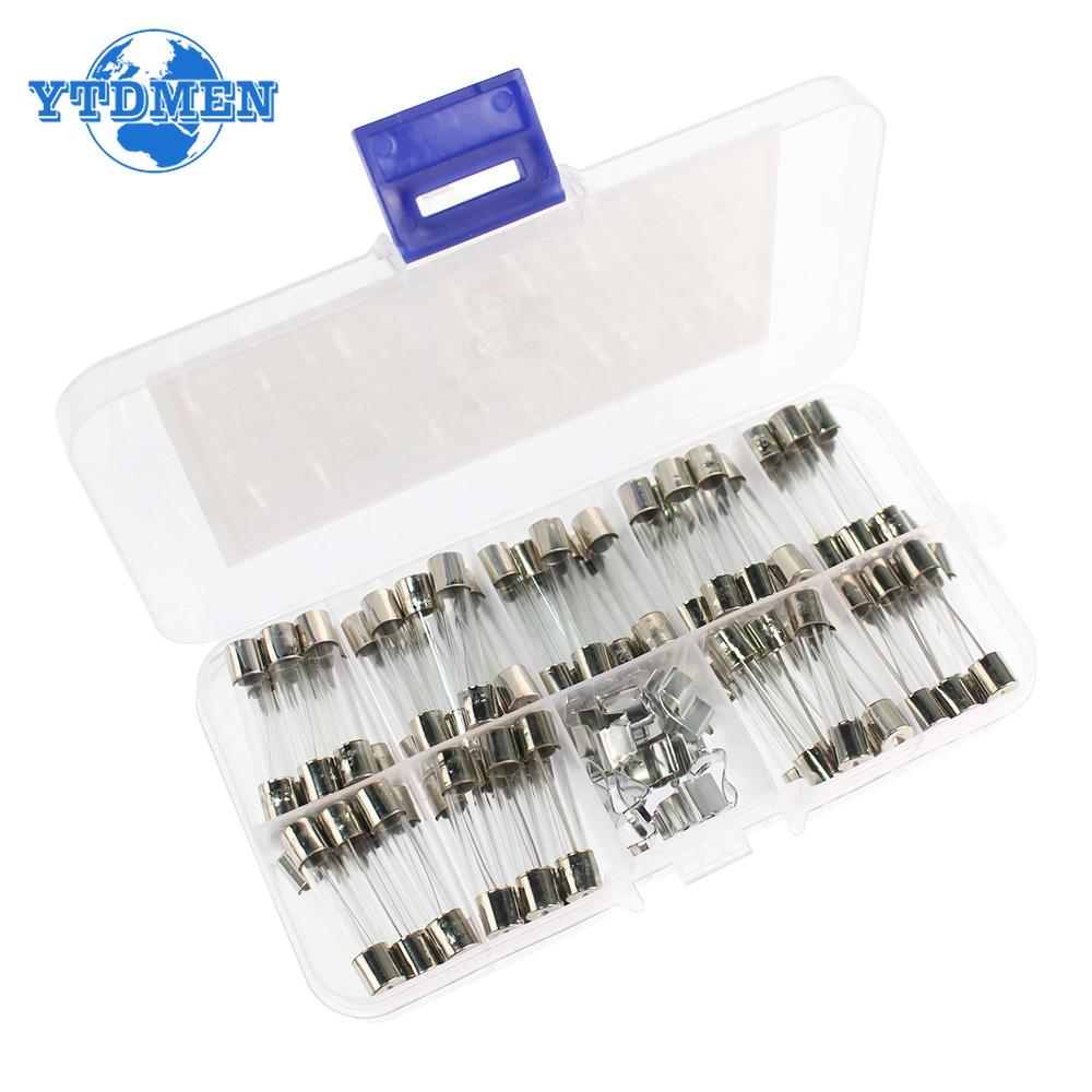 72PCS 6x30mm Rychlofoukané sklo Rychlofoukací skleněná trubice do auta Assorted Kit 0,5A 1A 2A 3A 5A 10A 15A 20A 30A Zesilovač 6*30