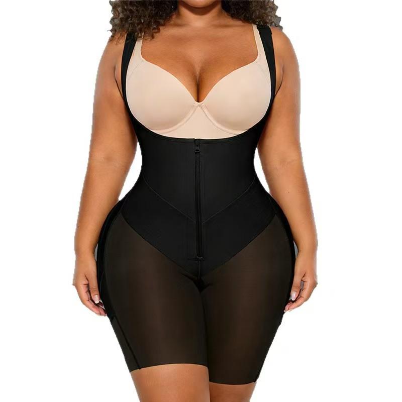 Sleeveless Double Zipper Tummy Control Waist Cincher Bodysuit Shapewear M