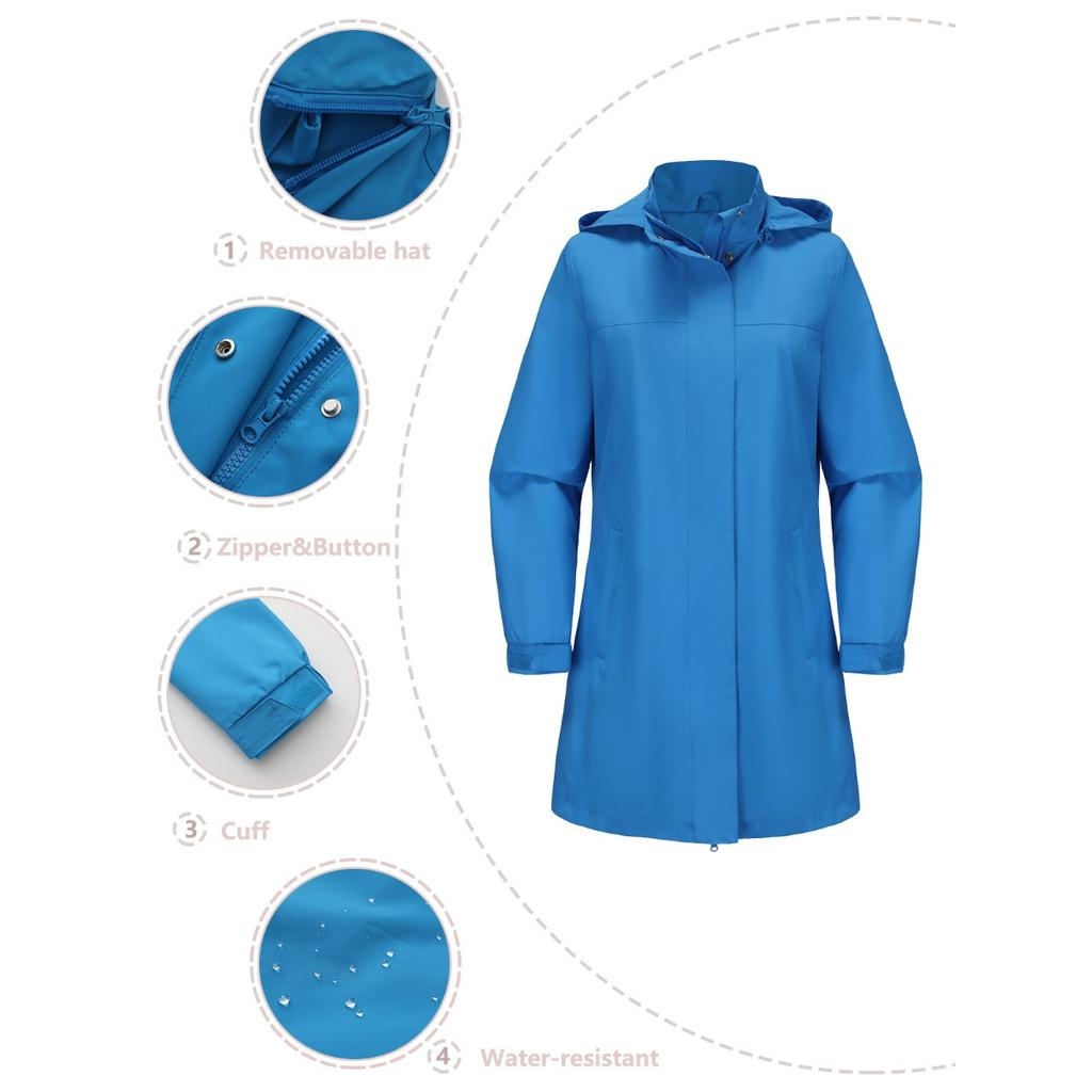 Spring and Autumn Detachable Hat Water Repellent Windbreaker Women's Solid Color Long-sleeved Thin Jacket Casual Women's Clothing