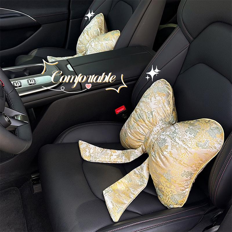 New car headrest waist rest new Chinese creative car decorative throw pillow bow streamer car cushion