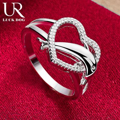 925 Sterling Silver Dolphin Heart AAA Zircon Ring Fashion Wedding Jewelry