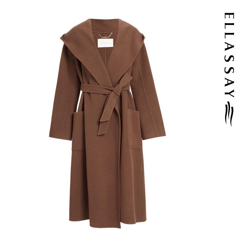 ELLASSAY Women's Hooded Wool Blend Mid-length Coat