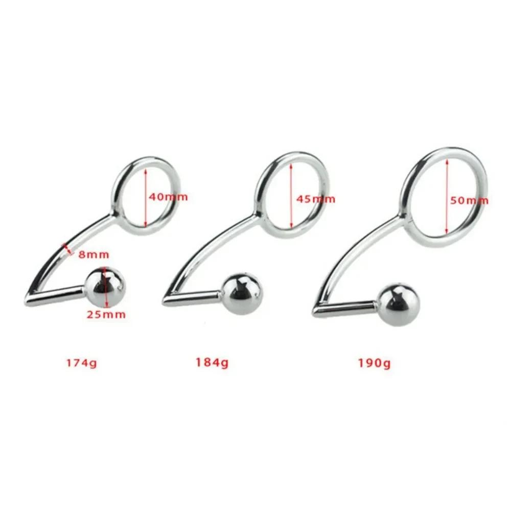 Penishakenring aus Edelstahl, Penis-Bondage, Einzelkugel-Plug, Analhaken-Dilatator, BDSM-Bondage, Keuschheitsschloss, Gay-Sexspielzeug