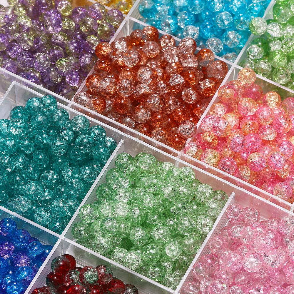 20-50pcs/lot Dark Color Transparent Cracked Glass Beads Round Bracelet Spacer Beads For DIY Necklace Jewelry Making Accessories