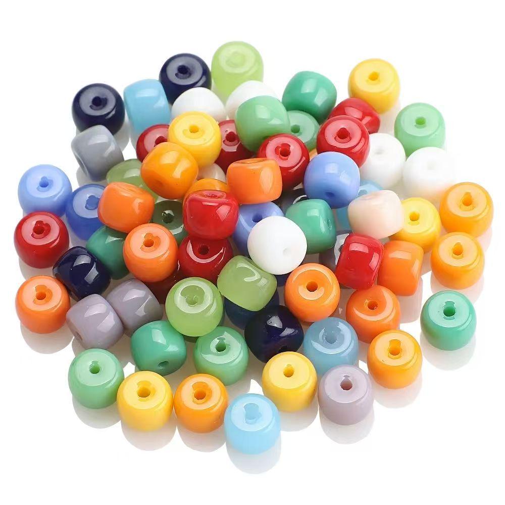 Multicolored 8x6mm Glass Lampwork Barrel Beads - Round Porcelain Beads for DIY Jewelry Spacer Beads