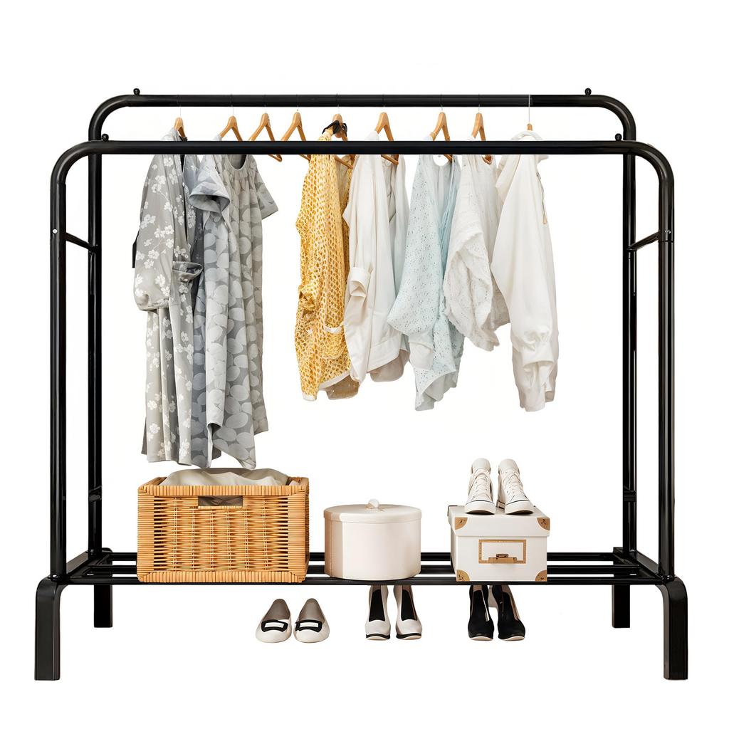 SEVERNO ROCKY II Freestanding Double-Rail Metal Clothes Rack with Shelf (110x55x147 cm)