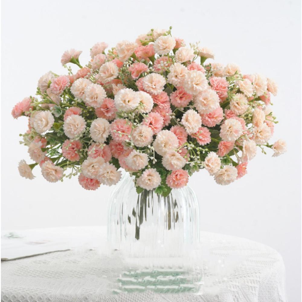 20-Branch Simulated Carnations Artificial Flowers Tassels Silk Plastic Realistic Carnation for Bouquet Home Decor