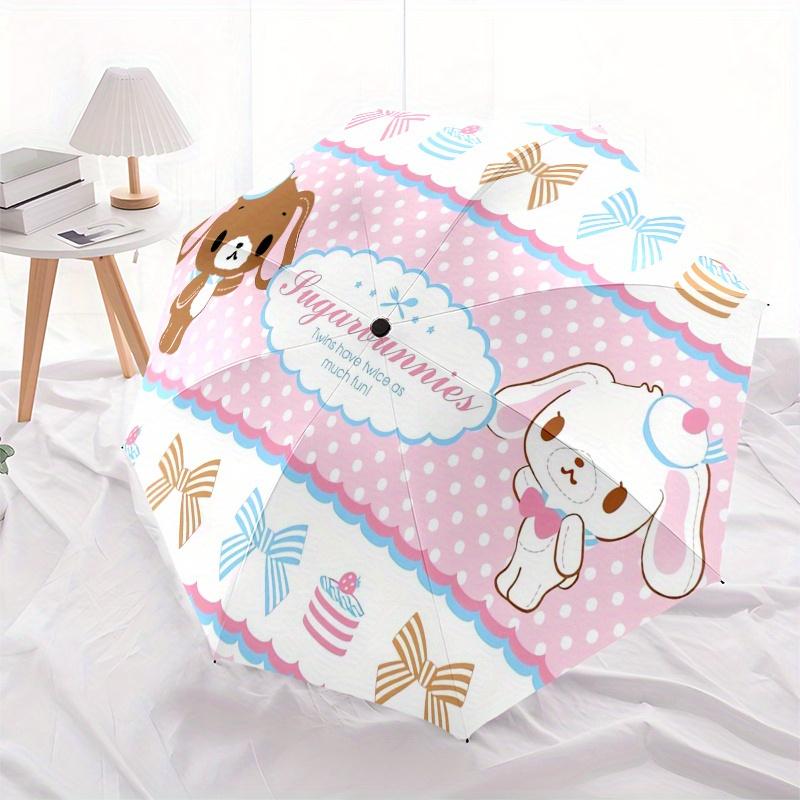 Sugarbunnies,Twins Automatic Folding Umbrella Simple 8 Rib Design, Bright Cartoon Pattern, Durable Iron Frame, Suitable For Travel, Outdoor,
