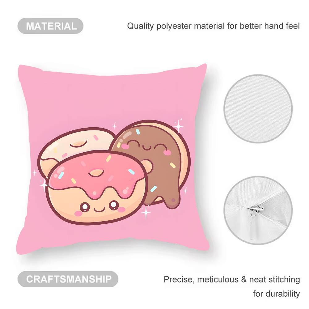Cartoon D-Donuts Pillow Case  Anti-dustmite Pillowcase Invisible Zipper Silky Short Plush Sofa Cushion Cover