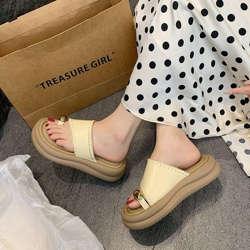 Set of Toe Cool Slippers Women's Summer 2025 New Fashion Work with Skirt Cool Slippers Thick Bottom Beach Travel Tide