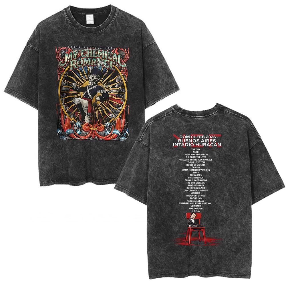 Rock Band My Chemical Romance Washed Tshirt The Black Parade Tour Merch Fans Gifts Tshirts Mens Clothing Punk T Shirts