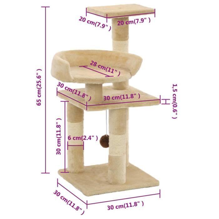 VidaXL Cat Tree with Sisal Scratching Posts 65 Cm Beige