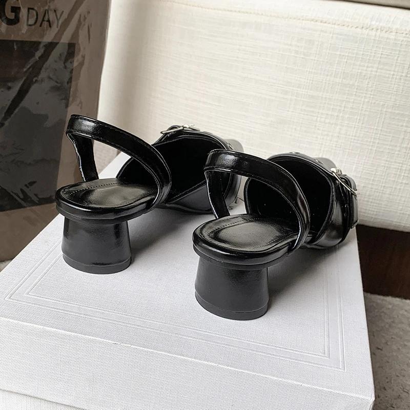Small Fragrant Style Women Shoes Circle High Heel Sandals Solid Color Pointed Toe Ladies Back Style Single Shoes Shoes for Women
