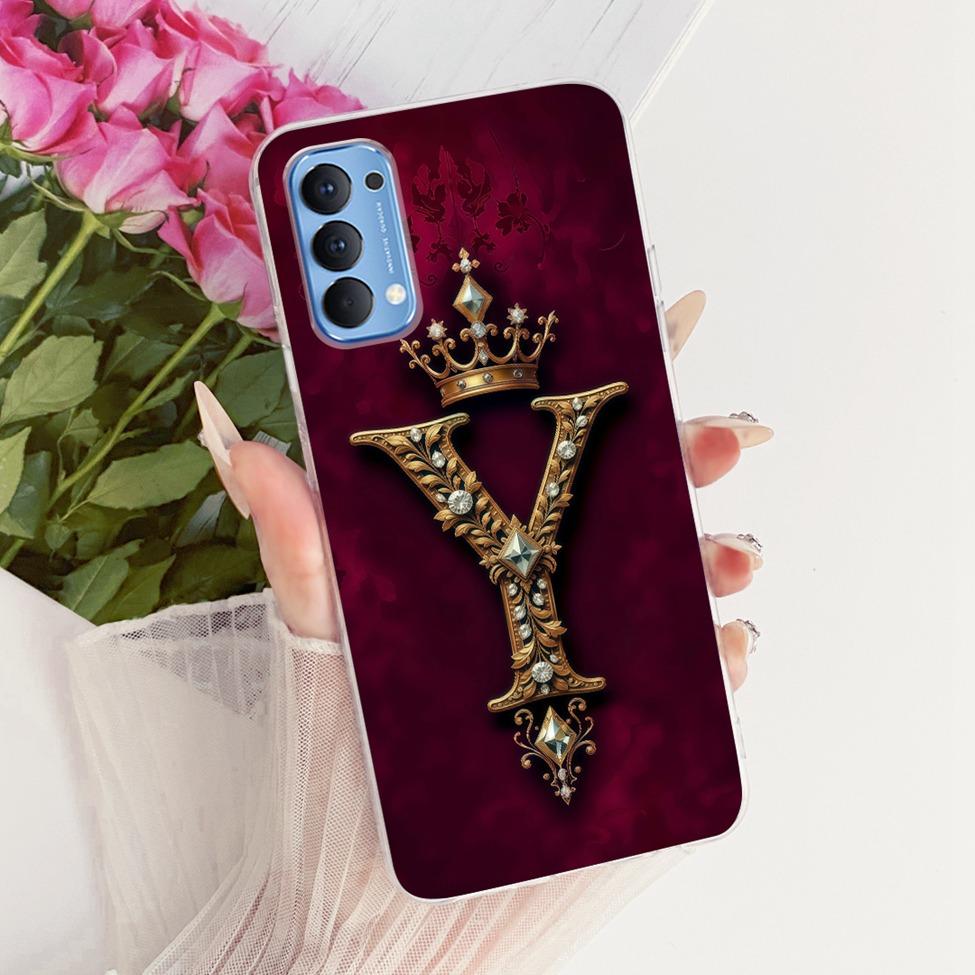 Transparent Für Oppo Reno4 4G Hülle CPH2113 Luxuriöse Krone A-Z Buchstaben 2D Flaches Muster Weicher Bumper Für Oppo Reno 4 4G Handyhülle