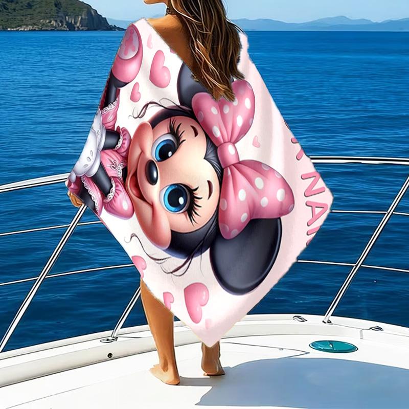 1pc Minnie6 Beach Towel with Custom Name, Beach/Swimming/Bath/Picnic/Camping Towel, Suitable for Seaside Beaches