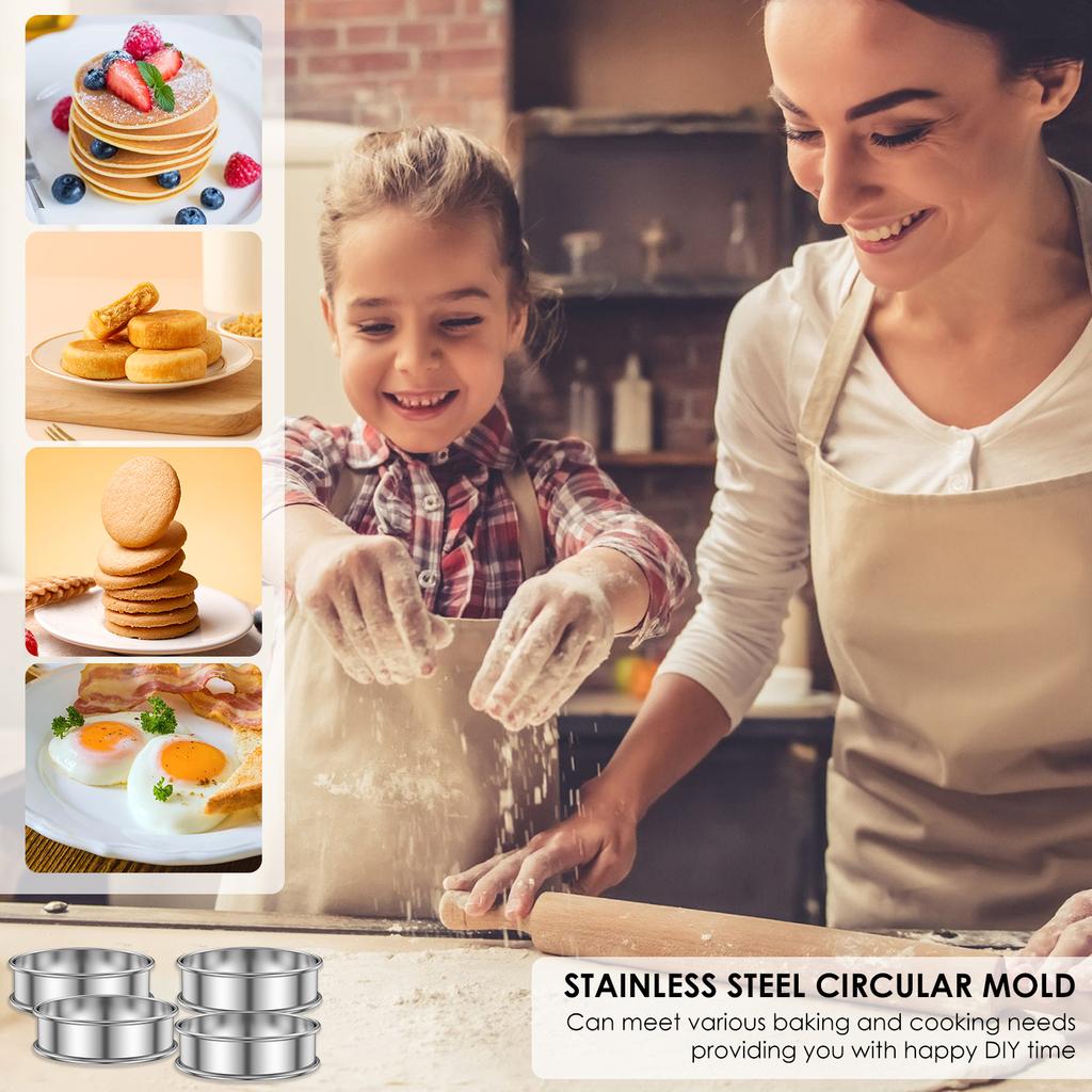 12Pcs English Muffin Rings Crumpet Rings Double Rolled Tart Ring Stainless Steel Muffin Tart Rings Mold Food Making Bakeware